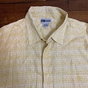 UNTIED Hawaiian Shirt Mens Size XL Yellow Floral Border Aloha Tiki Beach Rayon